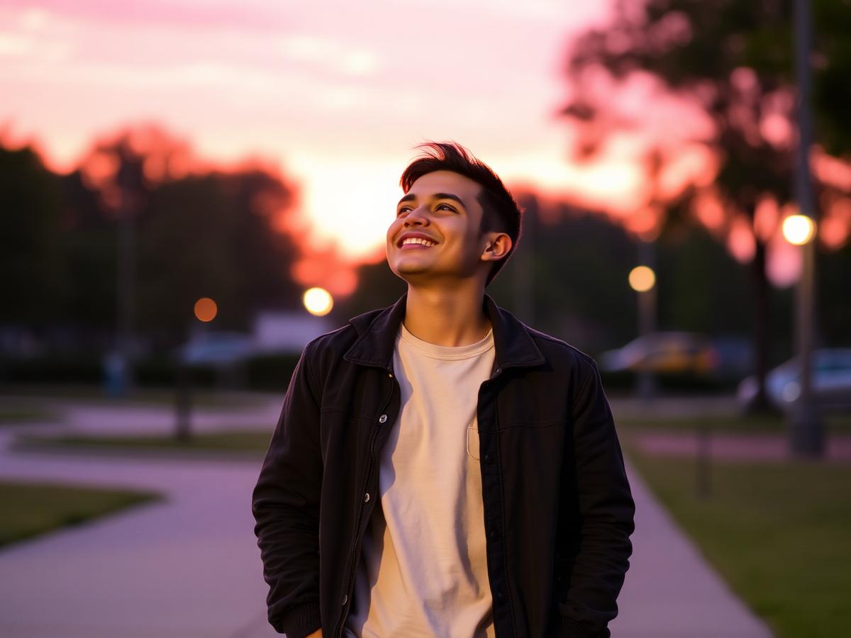 Young adult looking forward with hope