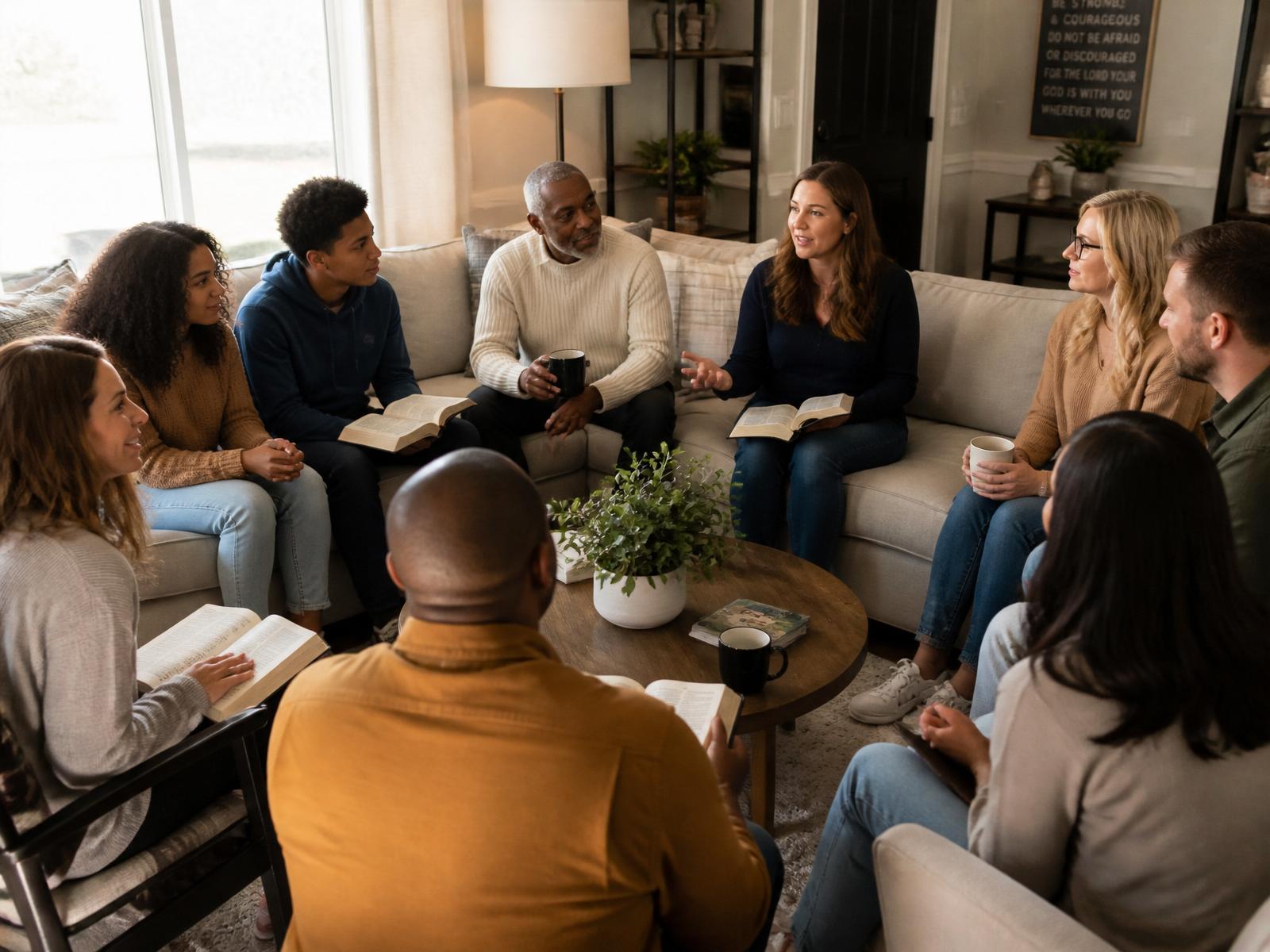 A small group meeting in a home